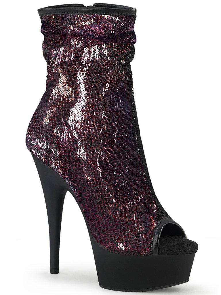 Burgundy Sequin 6" Platform Peep Toe Ankle Boots | Festival Dance Heels